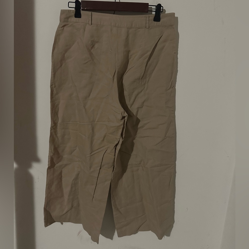 Women’s Jaclyn Smith Linen Cotton Blend Beige Crop Wide Leg Pants - Picture 2 of 5